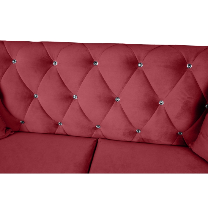 Sofa skandynawska dwuosobowa na wysokich metalowych nogach, sofa pikowana w guziki kryształowe - Kare 2-osobowa